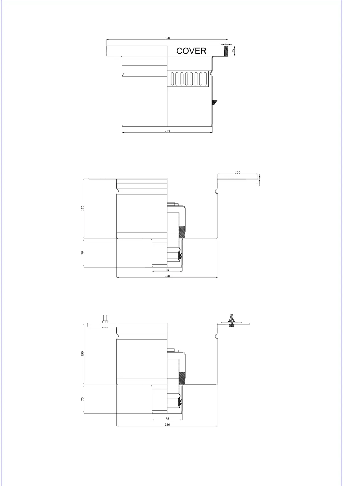 Scarico a pavimento BK_KROD 300 DN 75 con bordo 25x8 mm - Scarico verticale bipartito