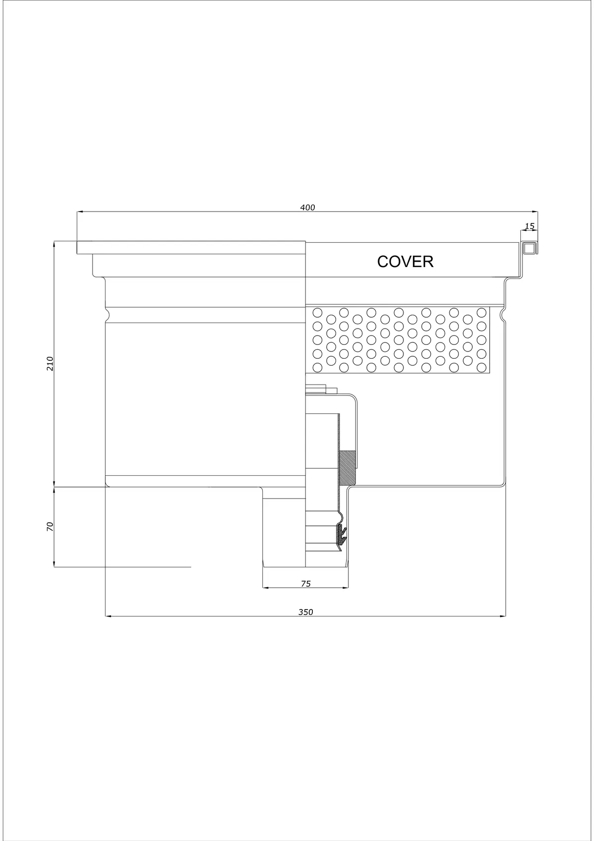 Scarico a pavimento BK_KRD 400x400 DN 75 - Scarico verticale monopezzo