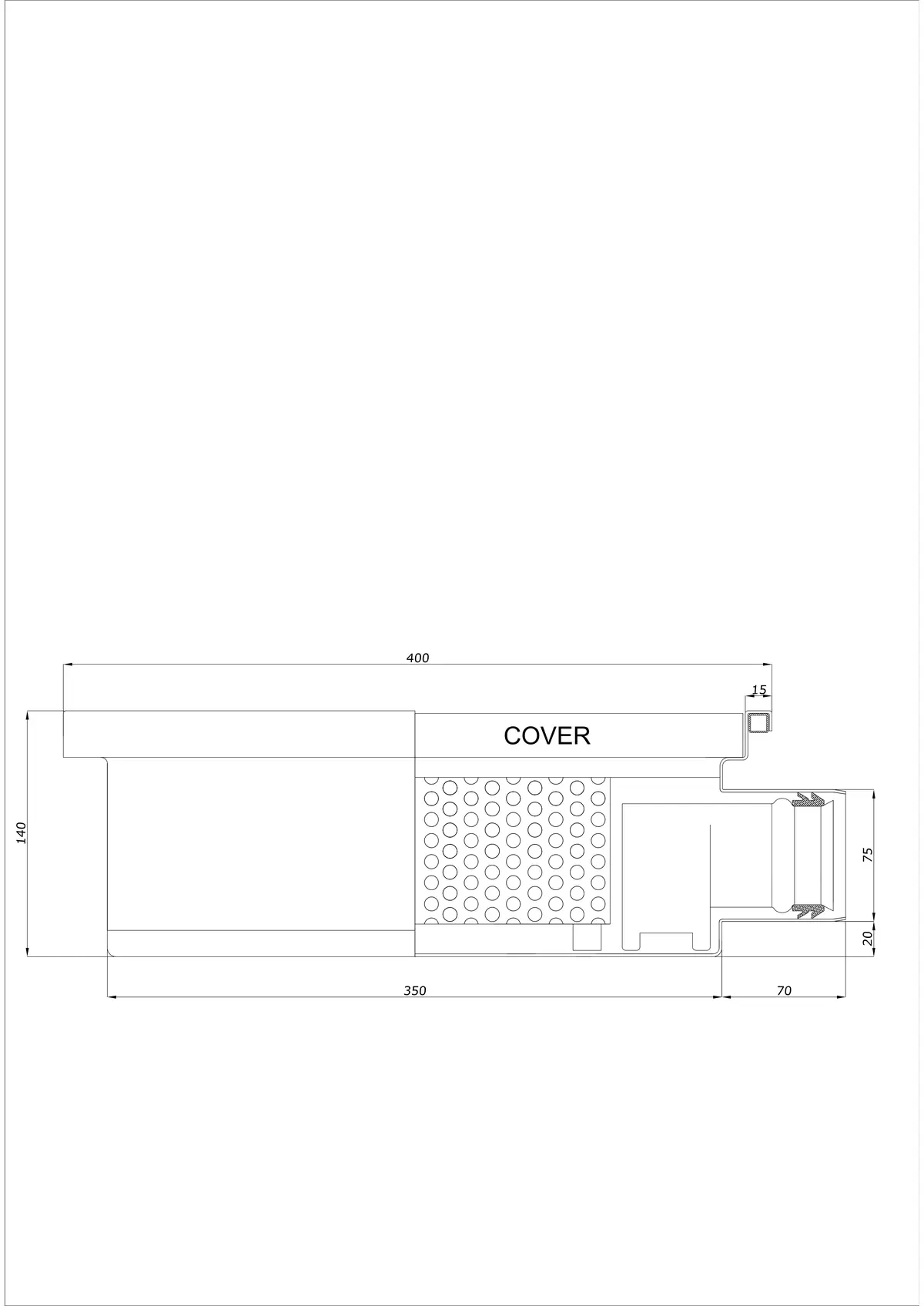 Scarico a pavimento BK_KRB 400x400 DN 75 - Monoblocco Orizzontale
