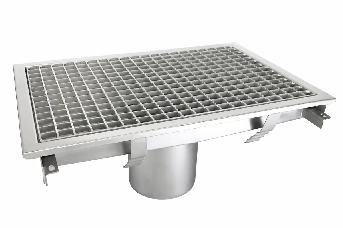 Vasca di drenaggio in acciaio inox sotto la macchina