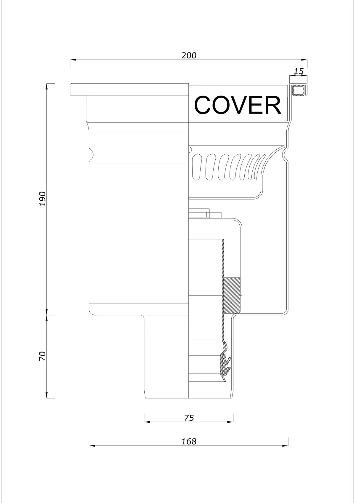 Scarico a pavimento BK_KRD 200x200 DN 75 - Scarico verticale monopezzo