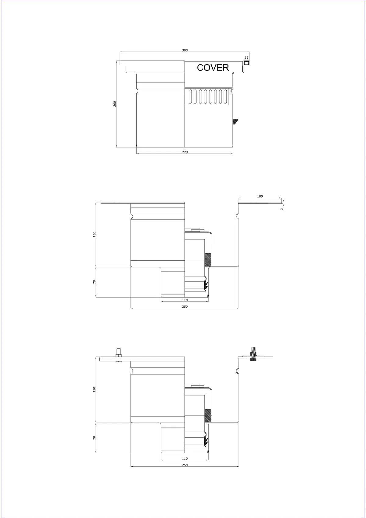 Scarico a pavimento BK_KRD 300x300 DN 110 - Scarico verticale in due parti