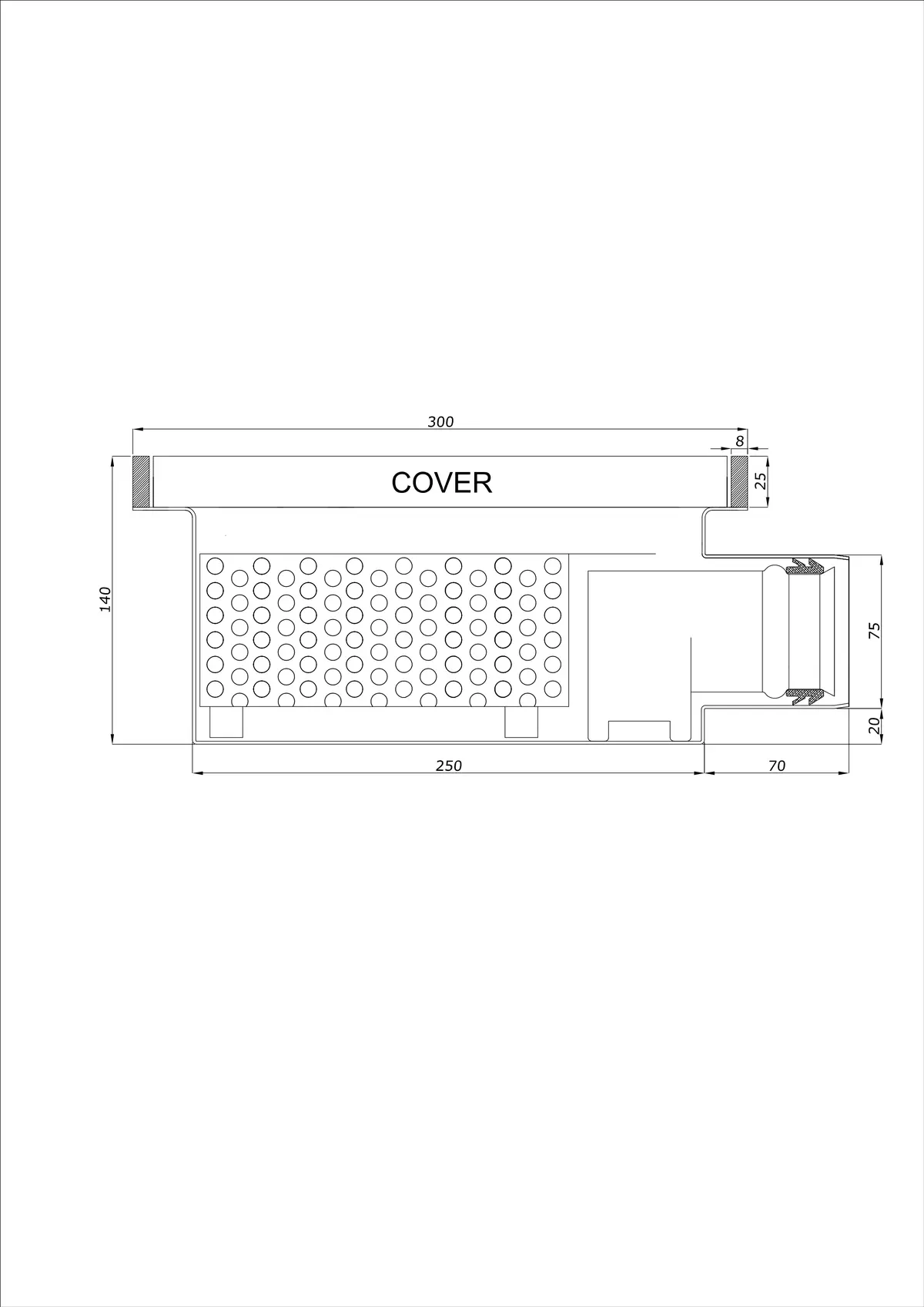 Scarico a pavimento BK_KRB 300x300 DN 75 - Monoblocco Orizzontale