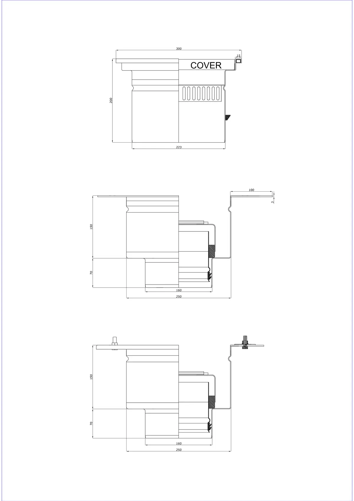 Scarico a pavimento BK_KRD 300x300 DN 160 - Scarico verticale a due parti