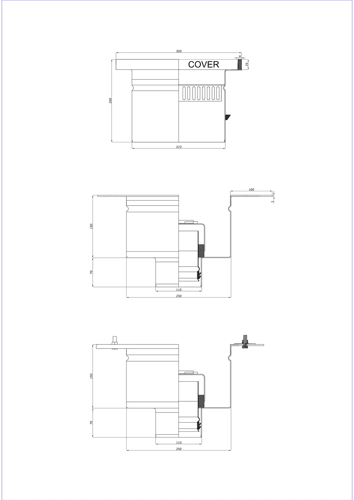 Scarico a pavimento BK_KROD 300 DN 110 con bordo 25x8mm - Scarico verticale a due parti