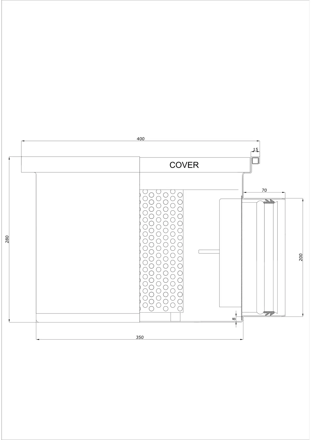 Scarico a pavimento BK_KRB 400x400 DN 200 - Monoblocco Orizzontale