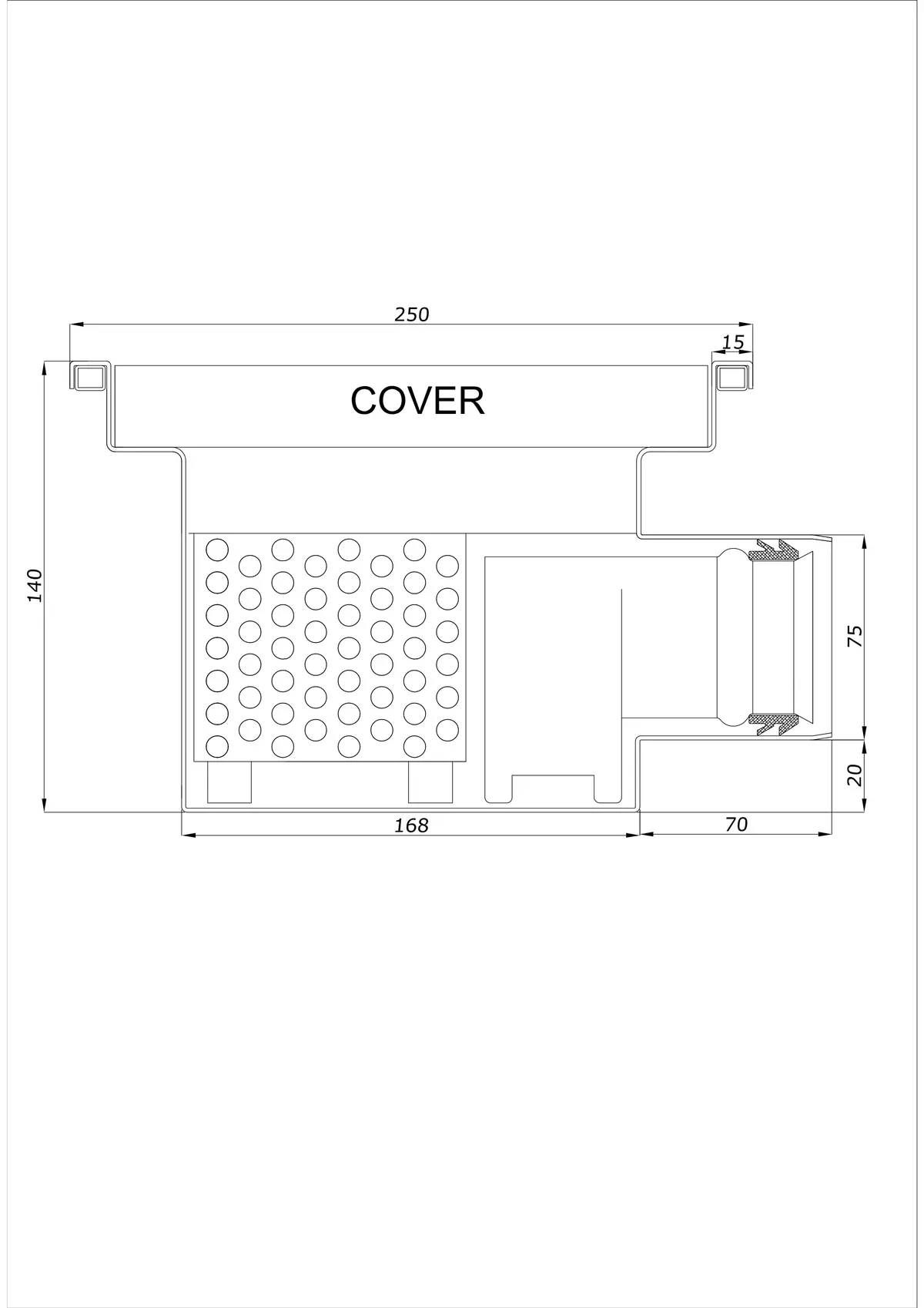 Scarico a pavimento BK_KRB 250x250 DN 75 - Monoblocco Orizzontale