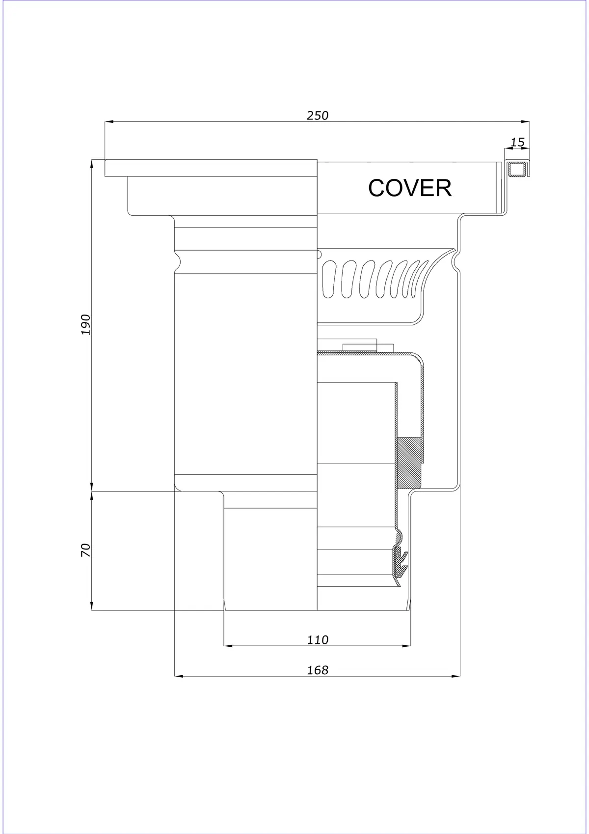 Scarico a pavimento BK_KRD 250x250 DN 110 - Monoblocco verticale