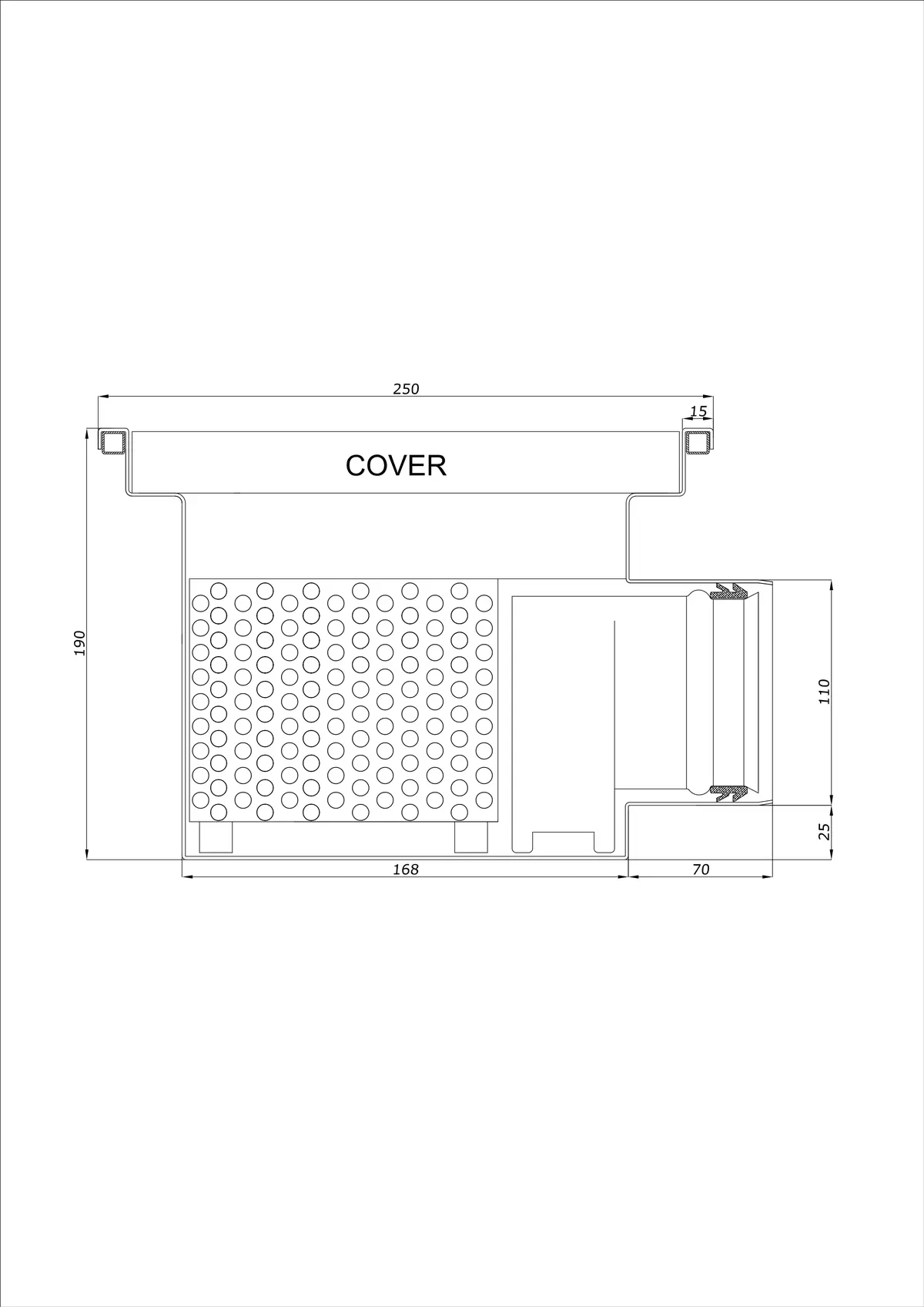 Scarico a pavimento BK_KRB 250x250 DN 110 - Monopezzo Orizzontale