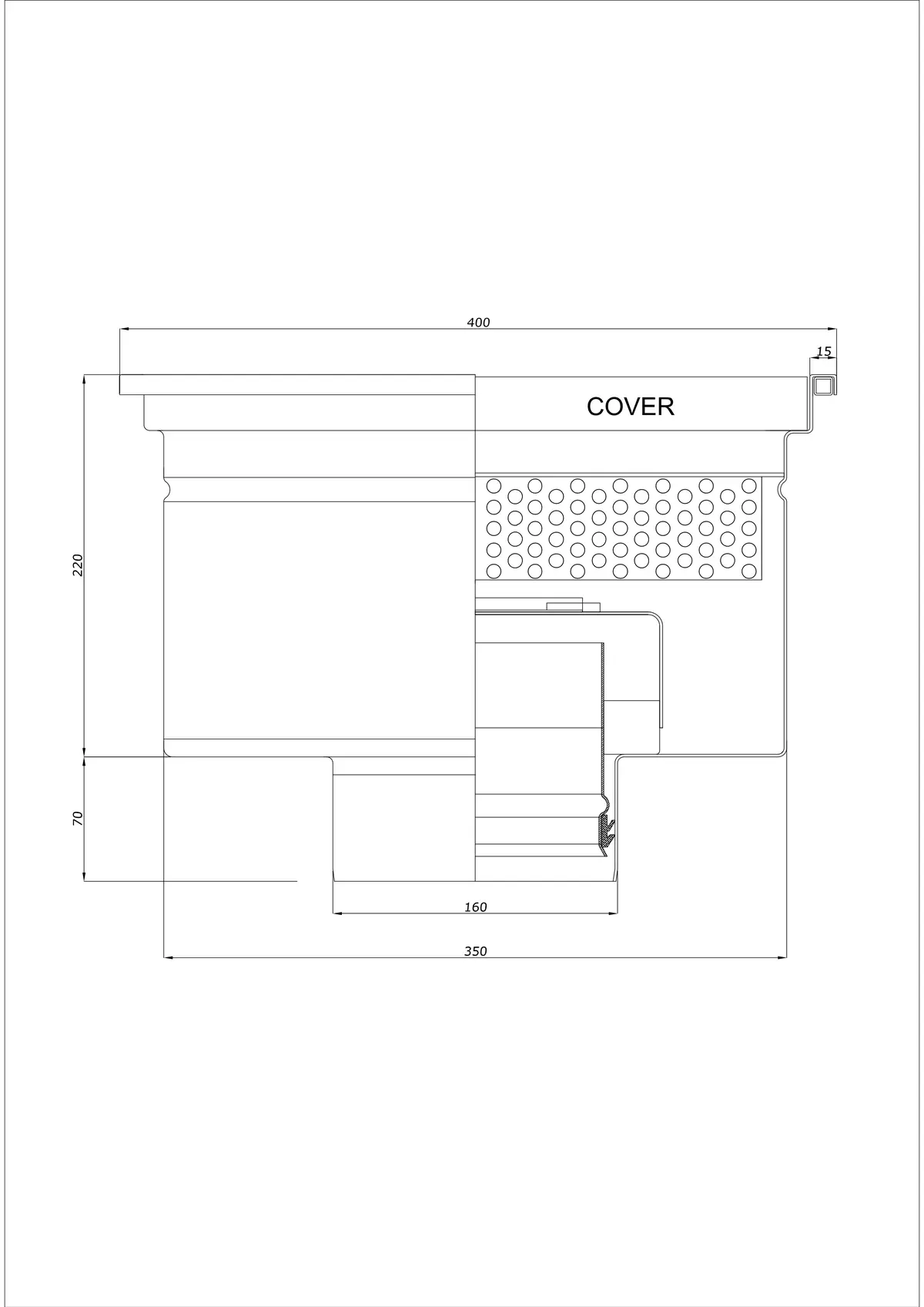 Scarico a pavimento BK_KRD 400x400 DN 160 - Scarico verticale monopezzo