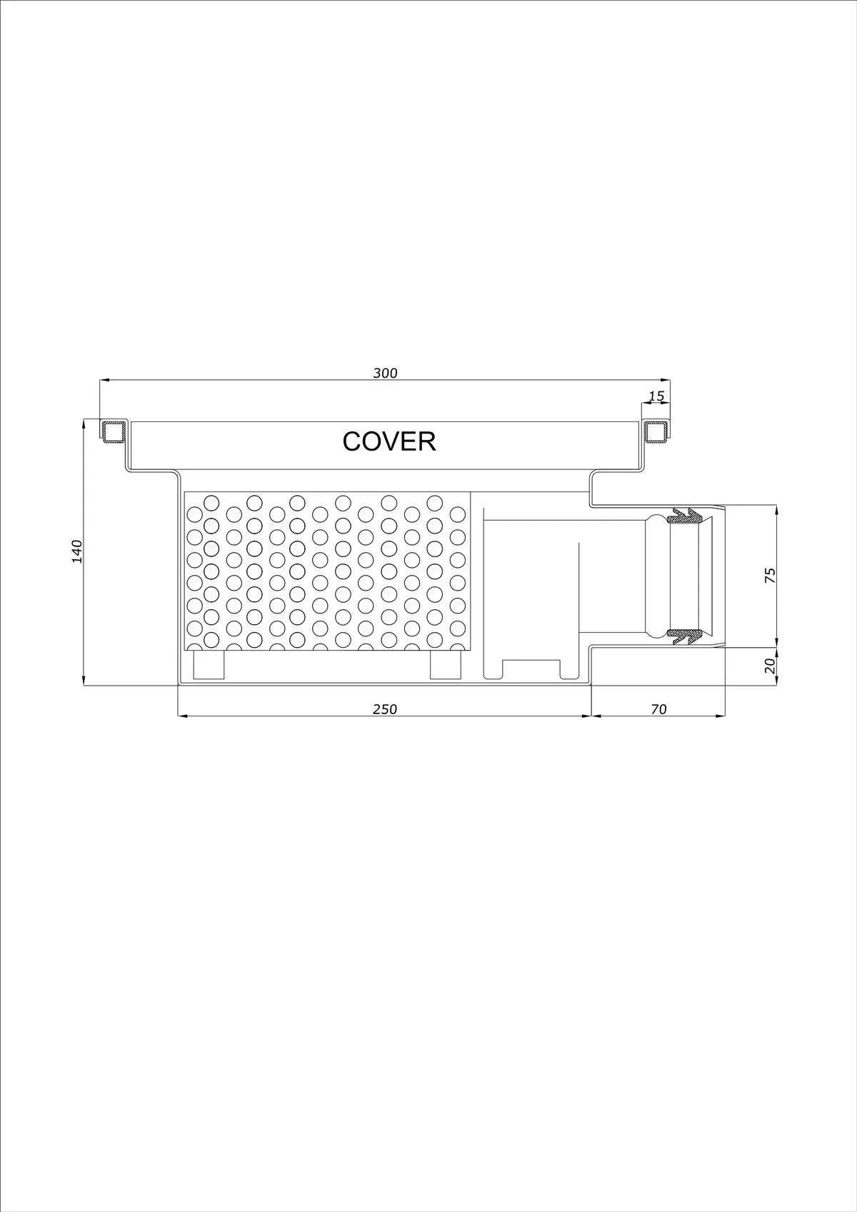 Scarico a pavimento BK_KRB 300x300 DN 75 - Monoblocco Orizzontale