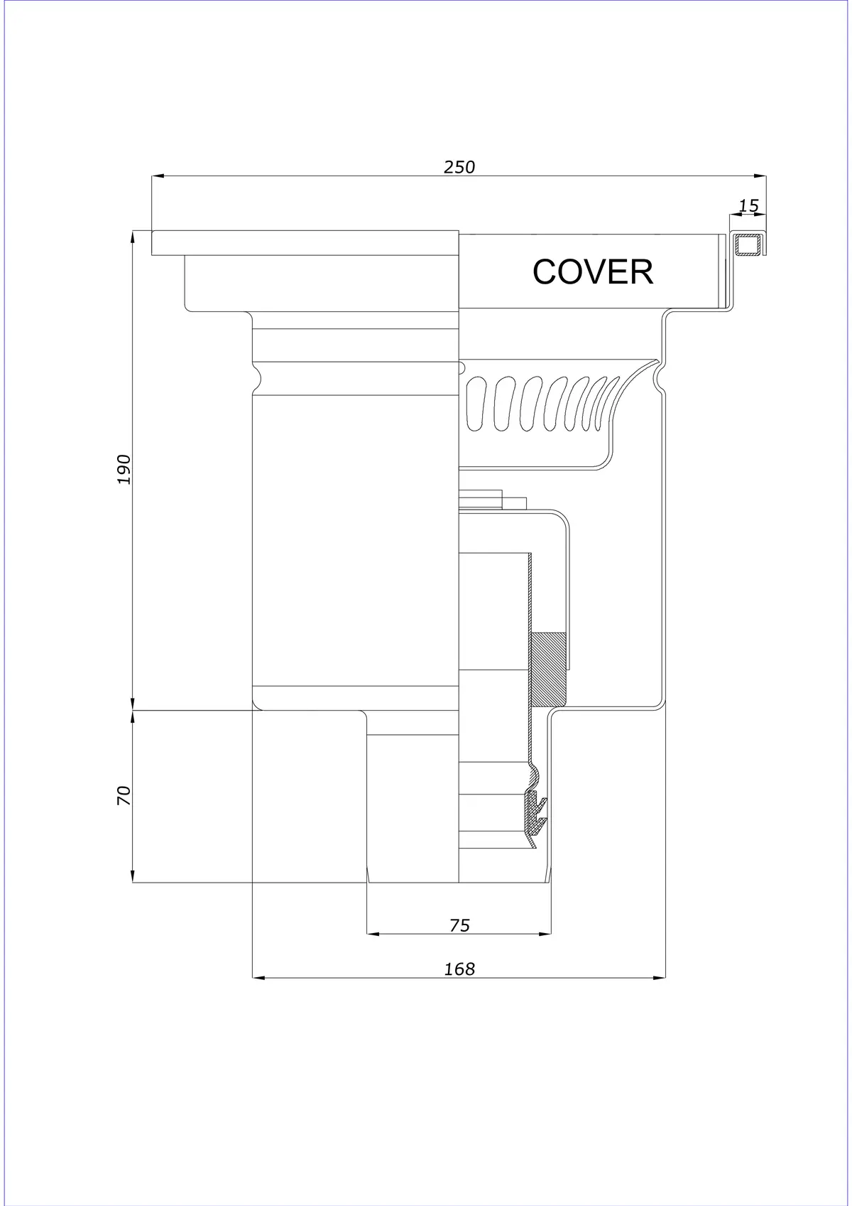Scarico a pavimento BK_KRD 250x250 DN 75 - Monopezzo verticale