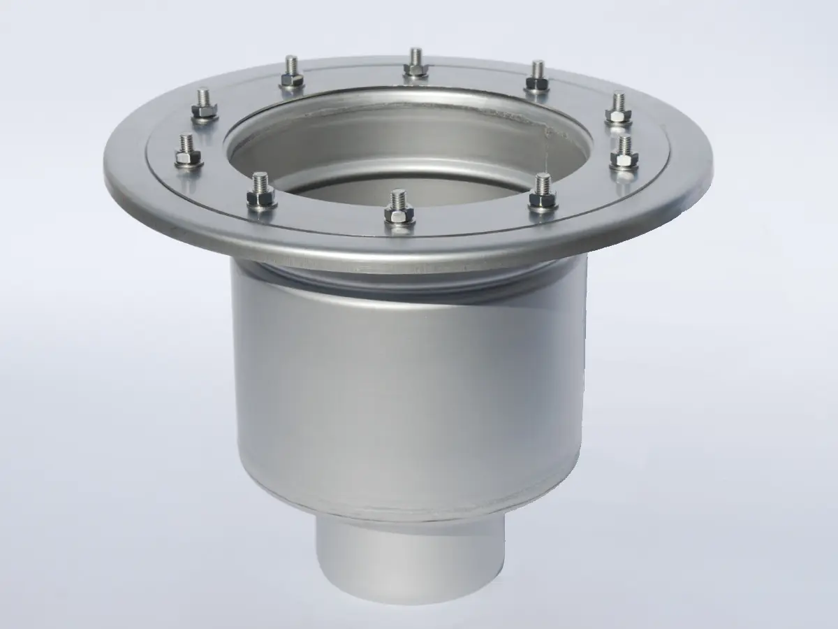 Parte inferiore dello scarico a pavimento verticale in acciaio inox