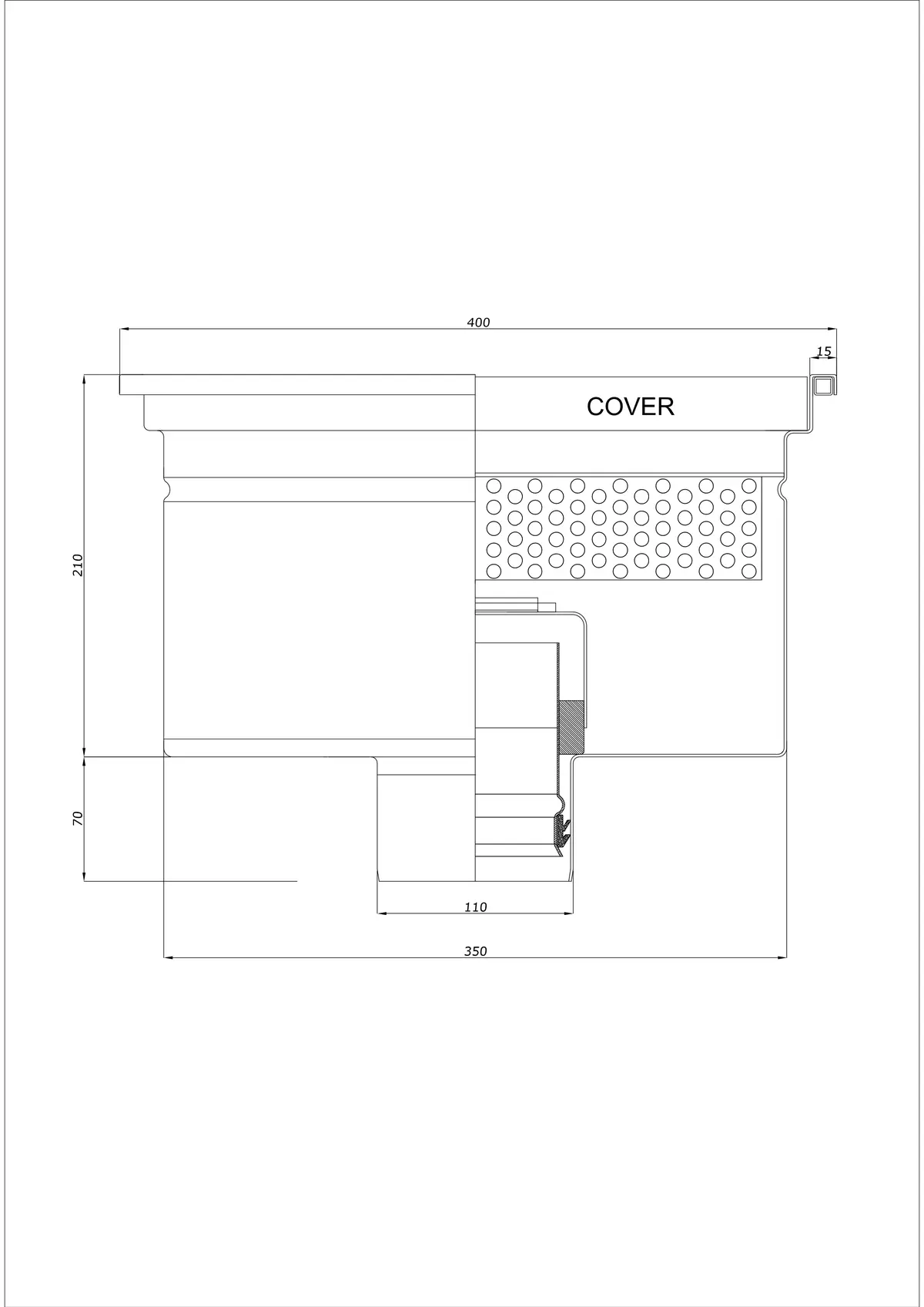Scarico a pavimento BK_KRD 400x400 DN 110 - Monoblocco verticale