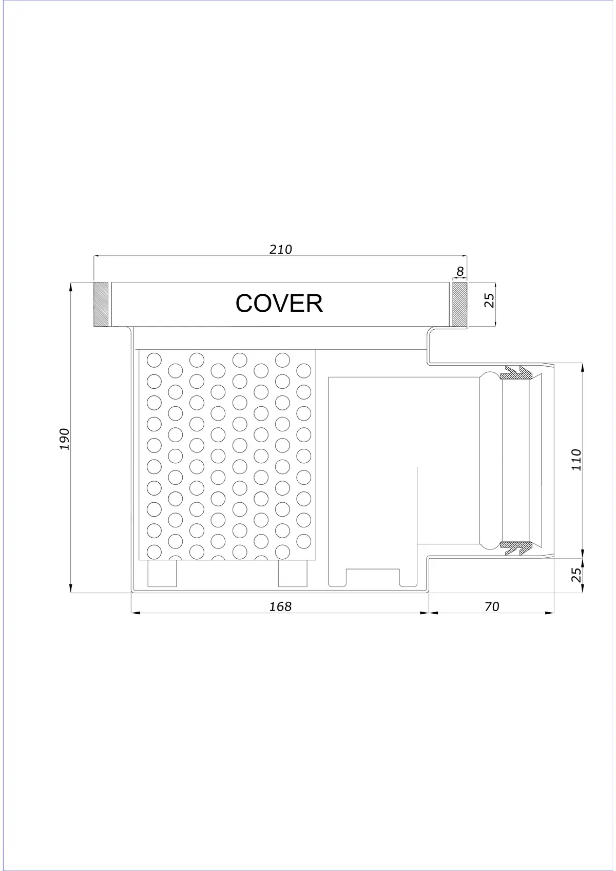Scarico a pavimento BK_KROB 210 DN 110 con bordo 25x8mm - Monoblocco orizzontale