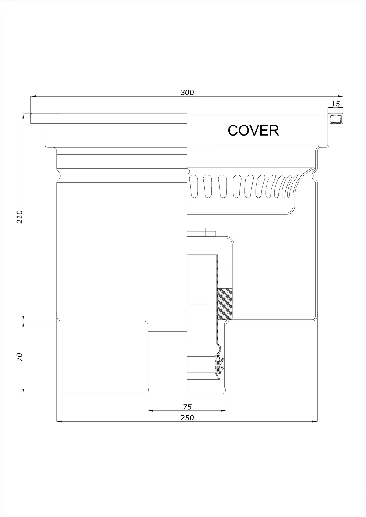 Scarico a pavimento BK_KRD 300x300 DN 75 - Monoblocco verticale