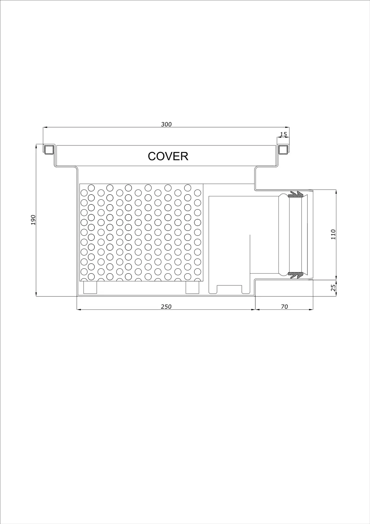 Scarico a pavimento BK_KRB 300x300 DN 110 - Monoblocco Orizzontale