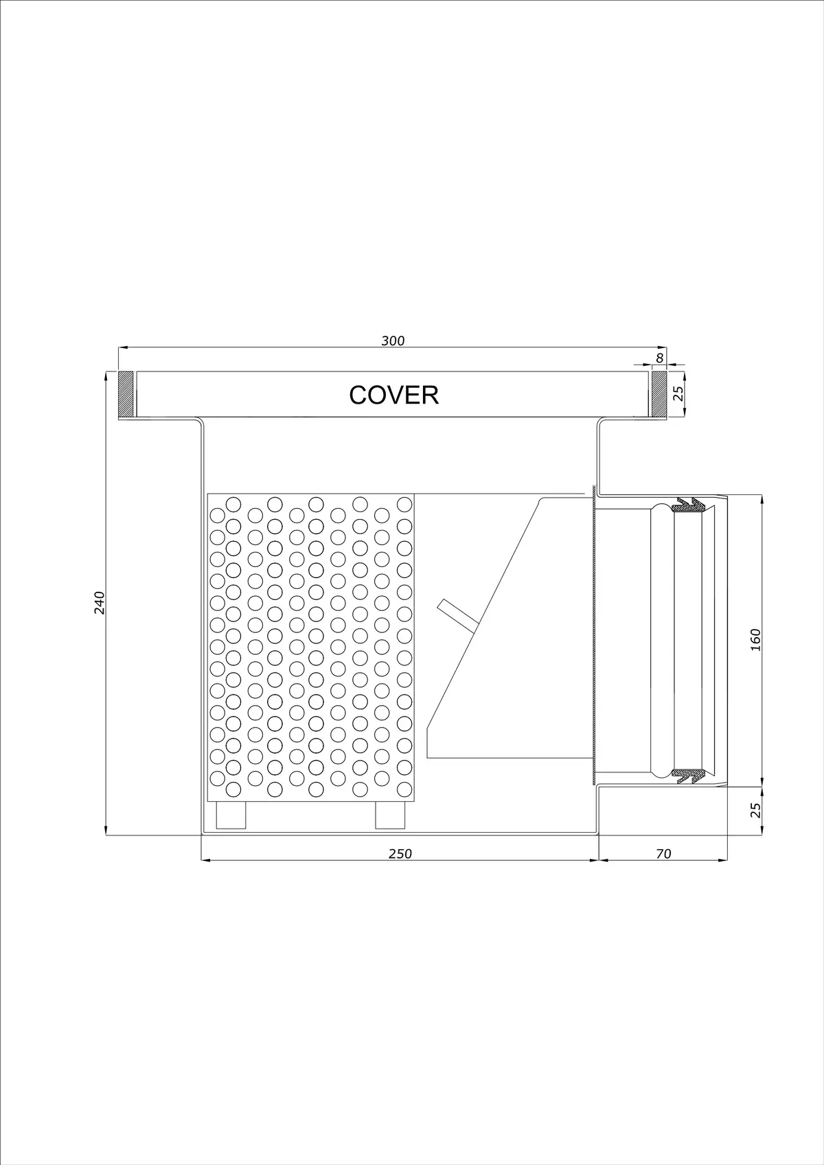 Scarico a pavimento BK_KROB 300 DN 160 con bordo 25x8mm - Scarico orizzontale monopezzo