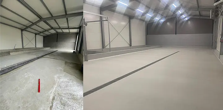 Canale di drenaggio industriale nel capannone di produzione